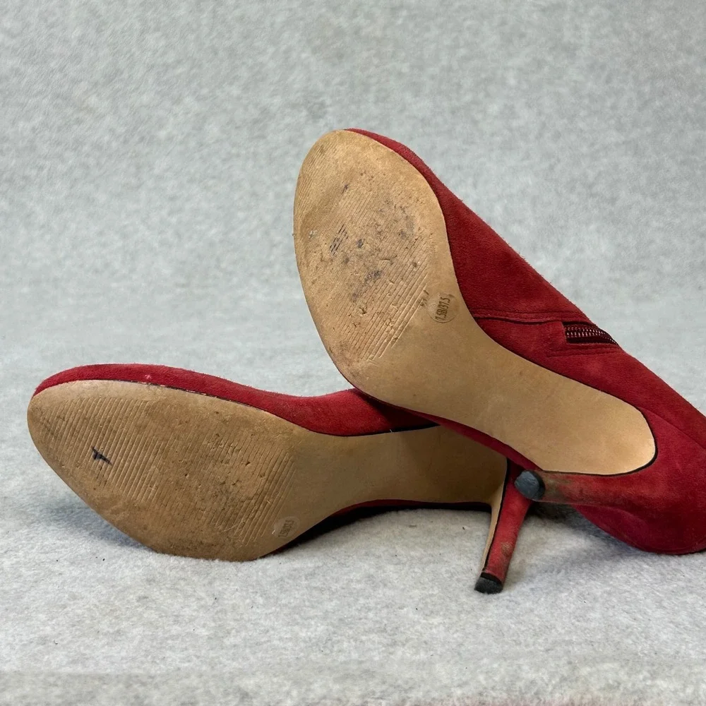 Red Suede Ankle Booties Heels‎ Stiletto Heel Pointed Toe Party Shoes Womens 7.5